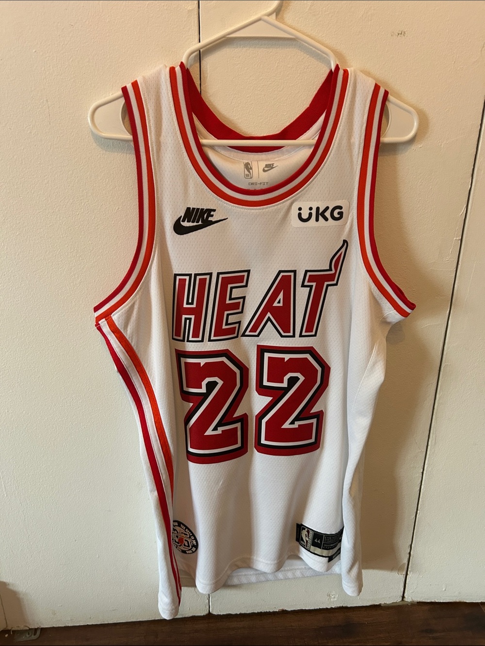 Nike White and Red HEAT #22 Basketball Jersey